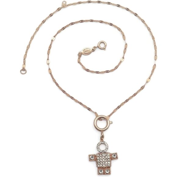 Catherine Popesco Dark Grey Crystal Gold Plated Stick Man Pendant Necklace NWT - Picture 4 of 4